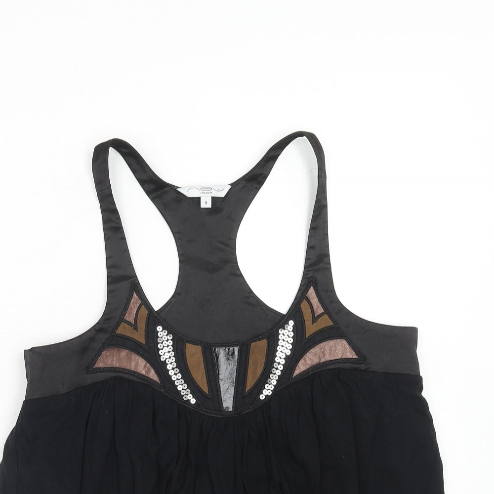 New Look Womens Black Viscose Basic Tank Size 8 Scoop Neck
