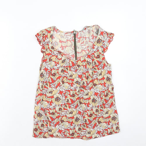Dorothy Perkins Womens Red Floral Viscose Basic Blouse Size 8 Scoop Neck