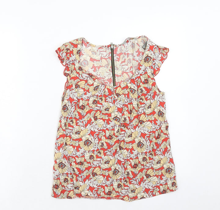 Dorothy Perkins Womens Red Floral Viscose Basic Blouse Size 8 Scoop Neck