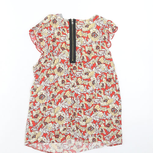 Dorothy Perkins Womens Red Floral Viscose Basic Blouse Size 8 Scoop Neck
