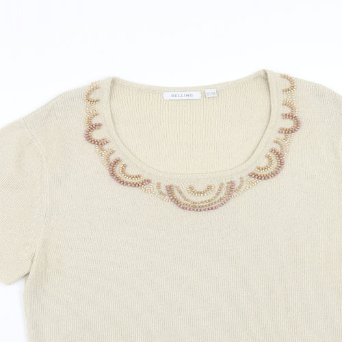 Bellini Womens Ivory Scoop Neck Acrylic Pullover Jumper Size 12