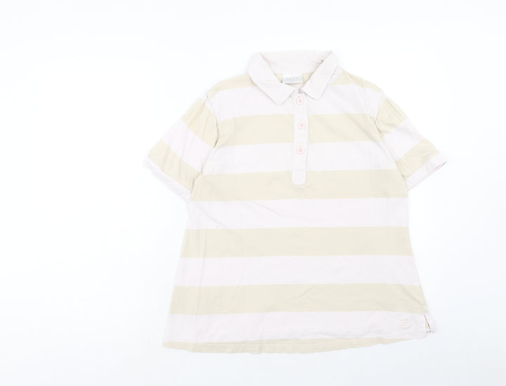 NEXT Womens Pink Striped Cotton Basic Polo Size 12 Collared