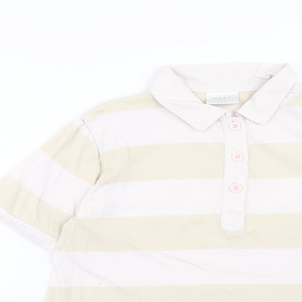 NEXT Womens Pink Striped Cotton Basic Polo Size 12 Collared