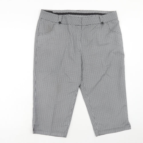 Sunice Womens Black Geometric Polyester Cropped Trousers Size 12 Regular Hook & Eye
