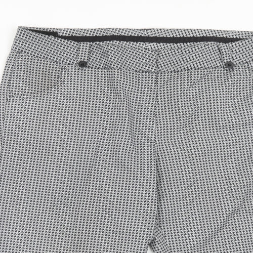 Sunice Womens Black Geometric Polyester Cropped Trousers Size 12 Regular Hook & Eye