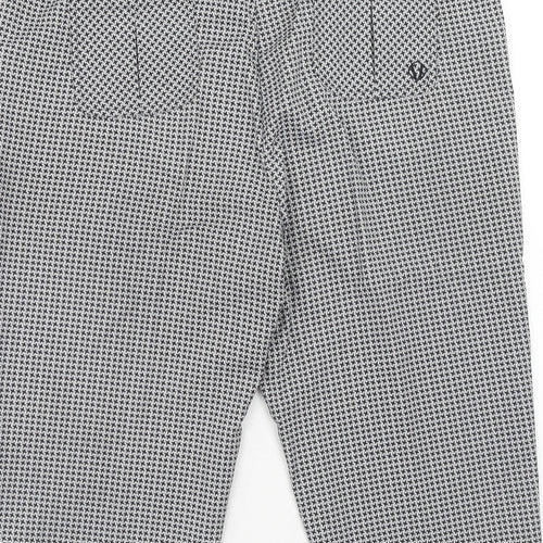 Sunice Womens Black Geometric Polyester Cropped Trousers Size 12 Regular Hook & Eye