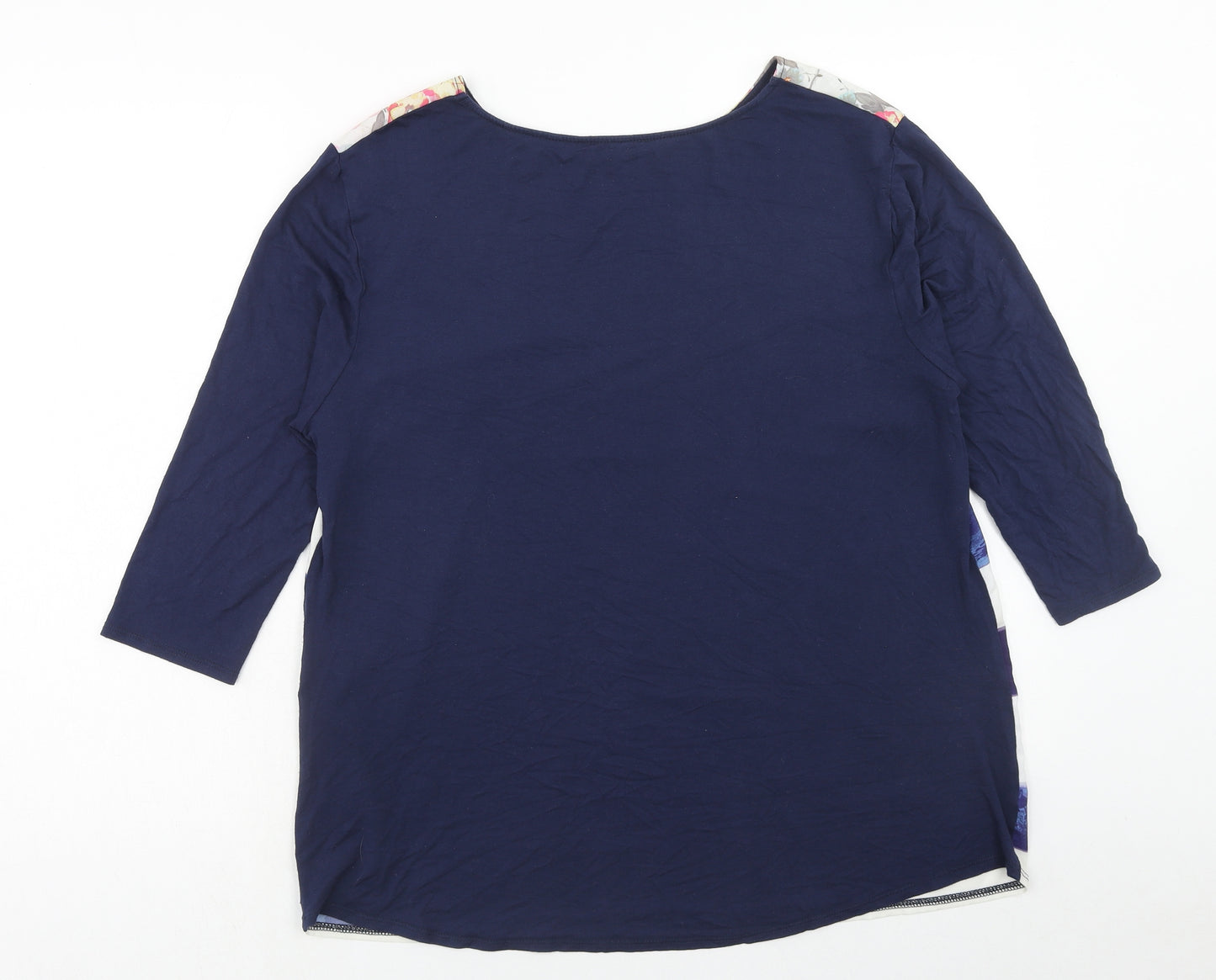TU Womens Blue Geometric Polyester Basic Blouse Size 16 Round Neck