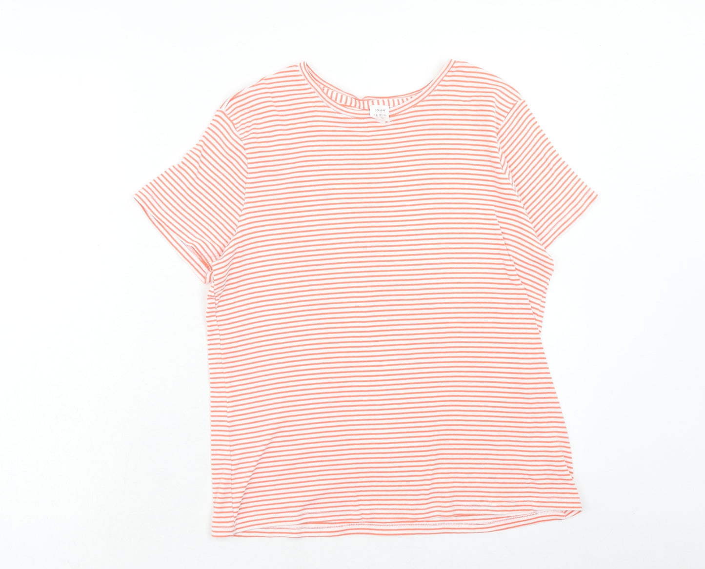 John Lewis Womens Orange Striped Cotton Basic T-Shirt Size 16 Round Neck