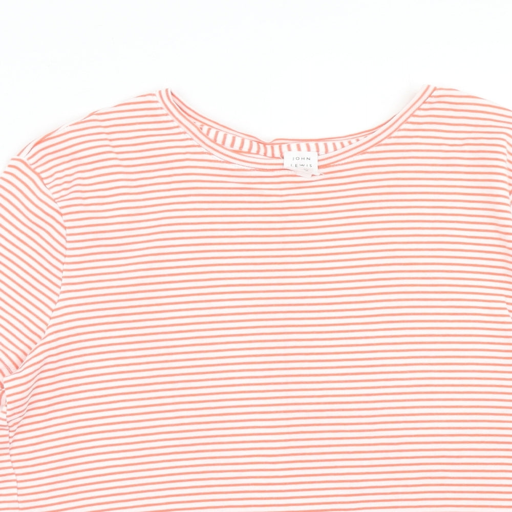 John Lewis Womens Orange Striped Cotton Basic T-Shirt Size 16 Round Neck