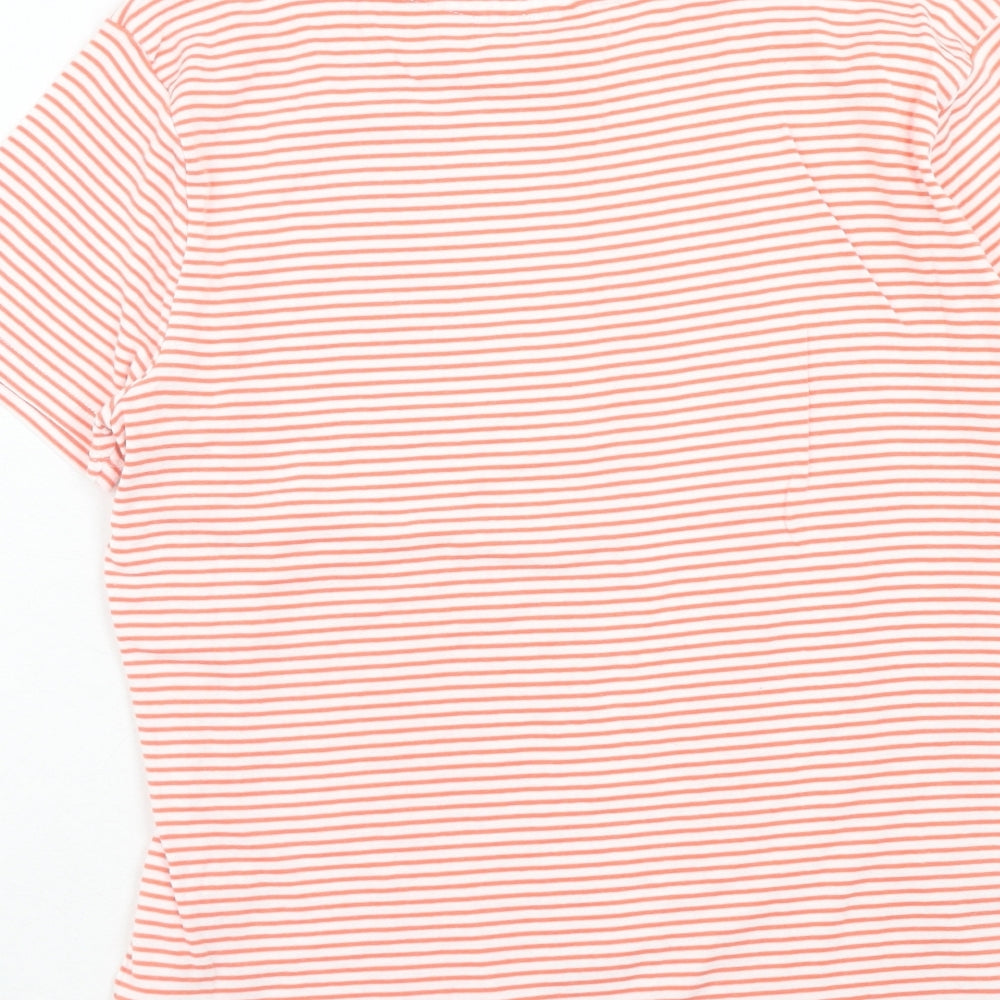 John Lewis Womens Orange Striped Cotton Basic T-Shirt Size 16 Round Neck