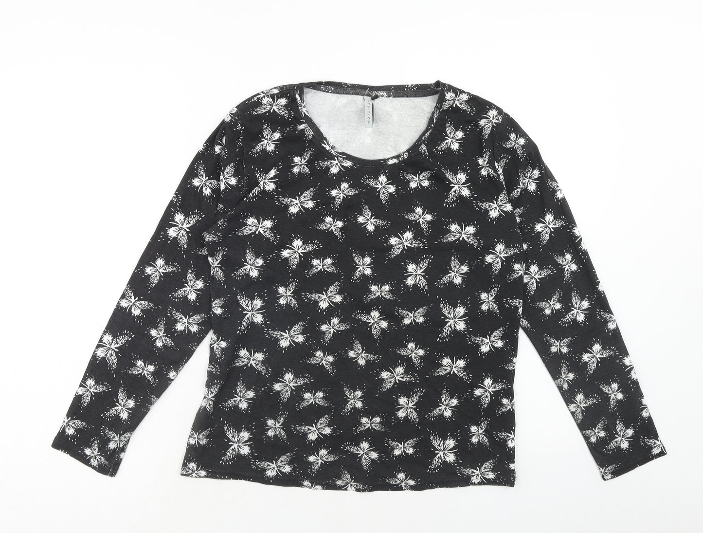 INTUITION Womens Black Geometric Cotton Basic T-Shirt Size 16 Round Neck - Butterfly Print, Size 16-18