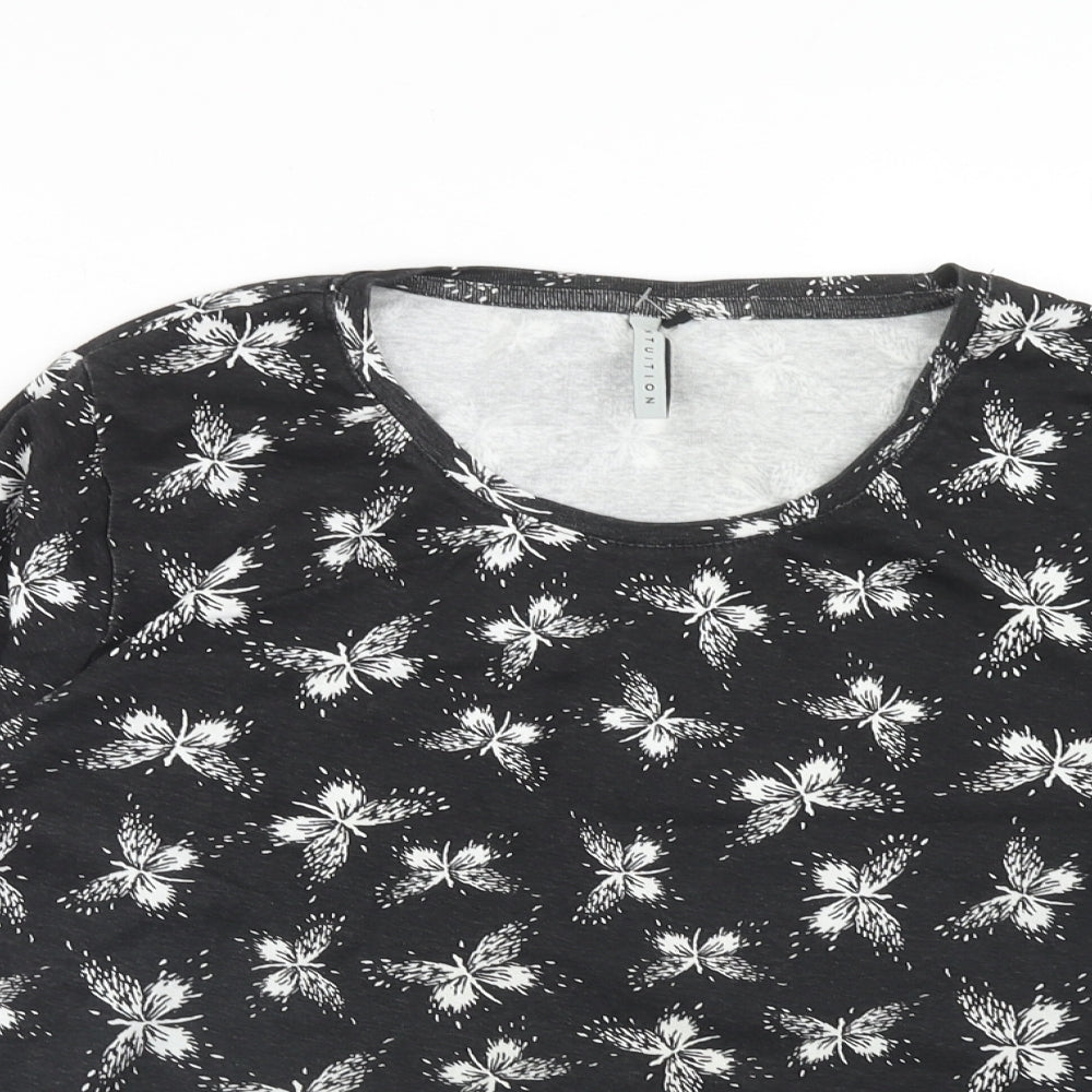 INTUITION Womens Black Geometric Cotton Basic T-Shirt Size 16 Round Neck - Butterfly Print, Size 16-18