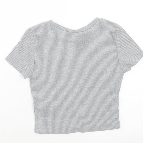 FOREVER 21 Womens Grey Polyester Cropped T-Shirt Size M Round Neck