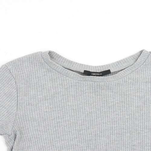 FOREVER 21 Womens Grey Polyester Cropped T-Shirt Size M Round Neck