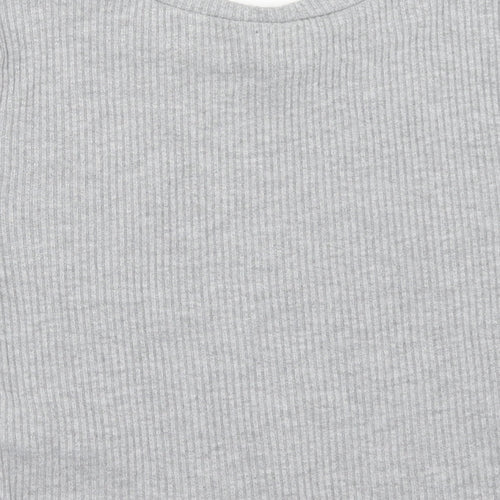 FOREVER 21 Womens Grey Polyester Cropped T-Shirt Size M Round Neck