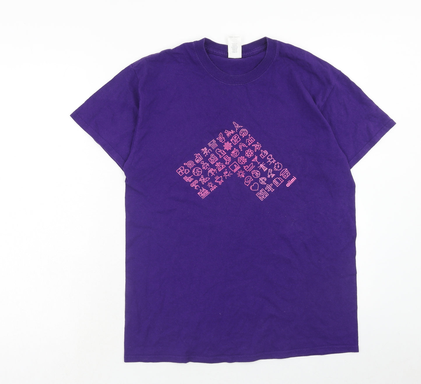 Gildan Womens Purple Cotton Basic T-Shirt Size M Round Neck