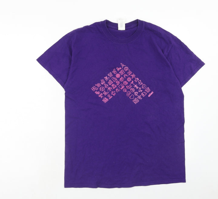 Gildan Womens Purple Cotton Basic T-Shirt Size M Round Neck