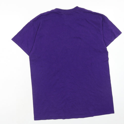 Gildan Womens Purple Cotton Basic T-Shirt Size M Round Neck