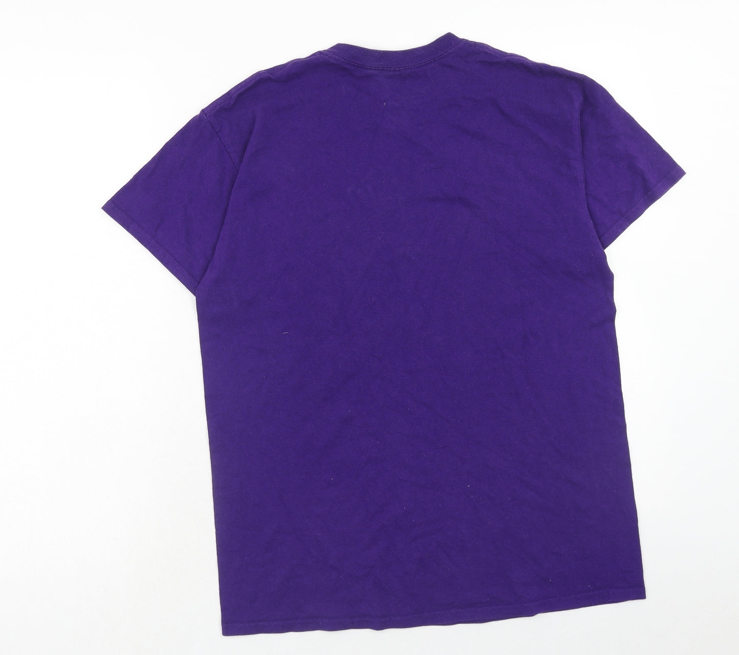 Gildan Womens Purple Cotton Basic T-Shirt Size M Round Neck