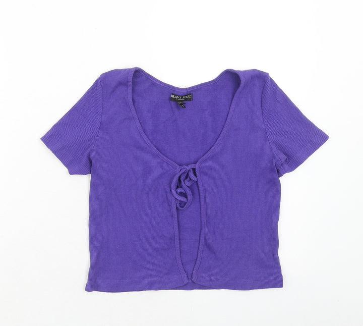 Brave Soul Womens Purple Cotton Basic Blouse Size XS V-Neck