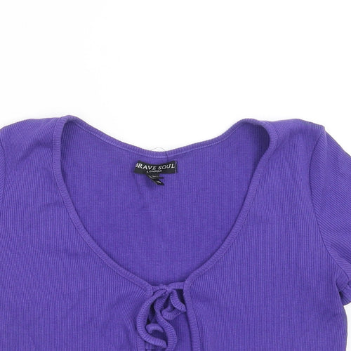 Brave Soul Womens Purple Cotton Basic Blouse Size XS V-Neck