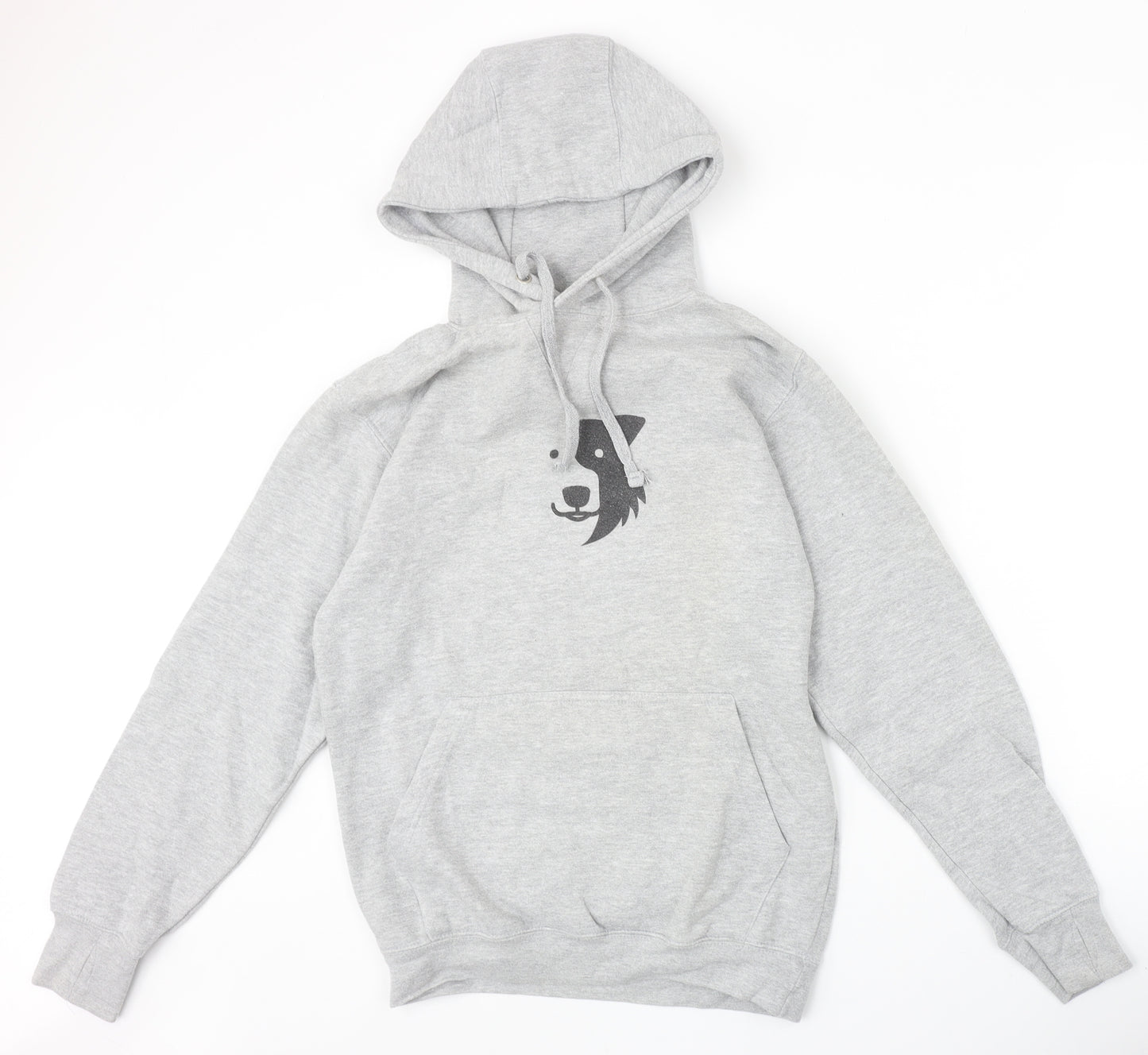 Just Hoods Womens Grey Cotton Pullover Hoodie Size S Pullover - Zak The Collie Dog
