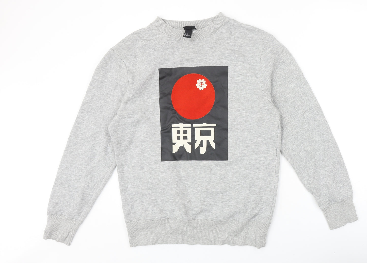 H&M Mens Grey Cotton Pullover Sweatshirt Size XS - Chinese Symbols