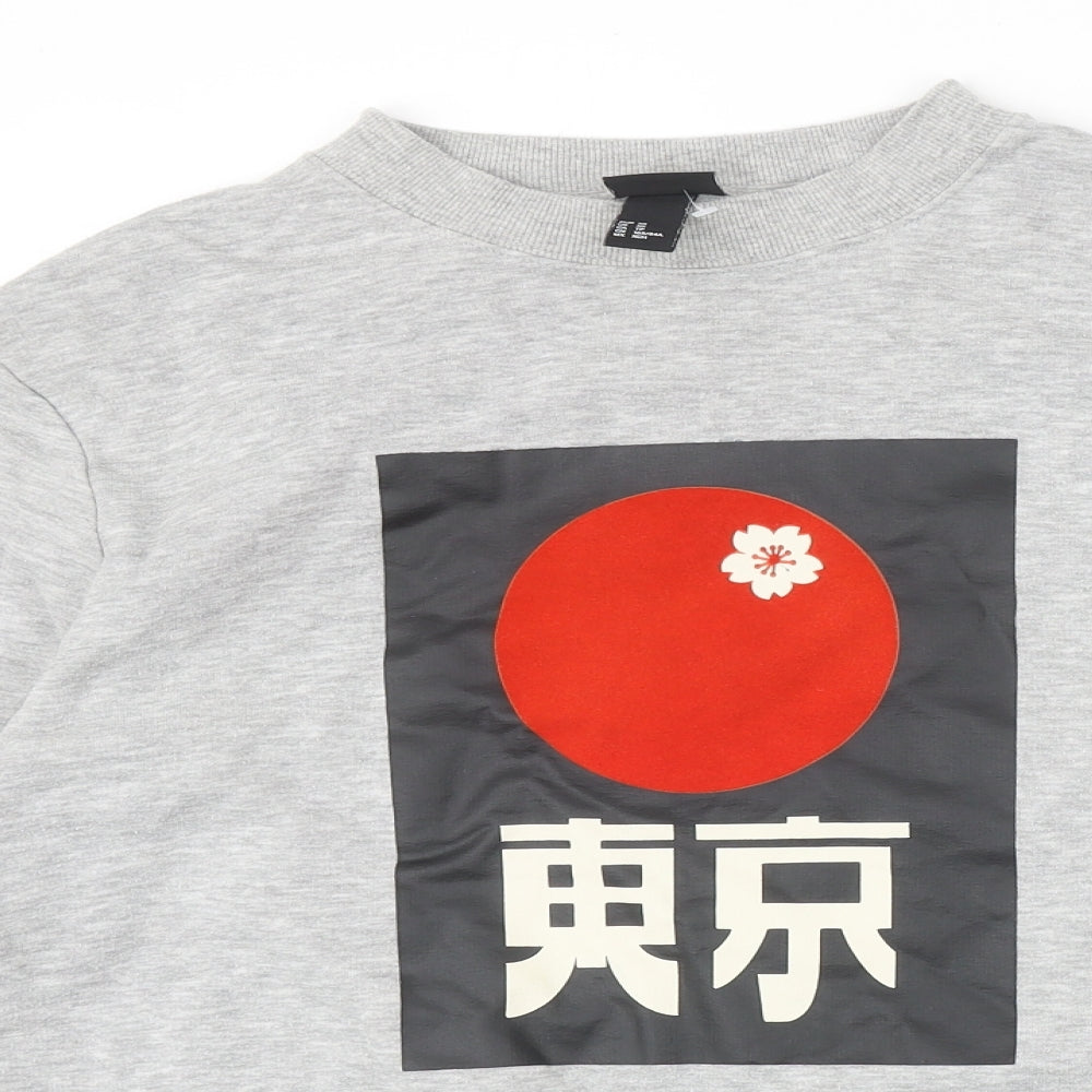 H&M Mens Grey Cotton Pullover Sweatshirt Size XS - Chinese Symbols