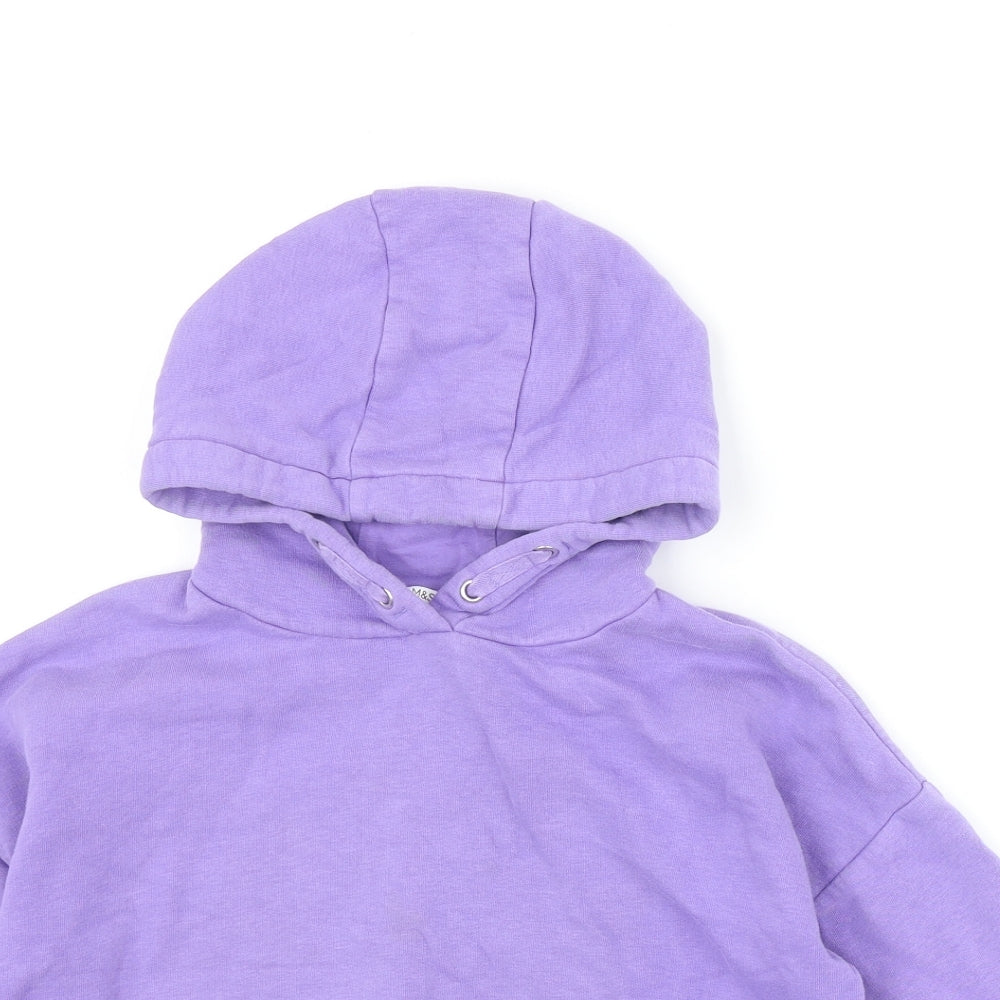 Marks and Spencer Girls Purple Cotton Pullover Hoodie Size 7-8 Years Pullover
