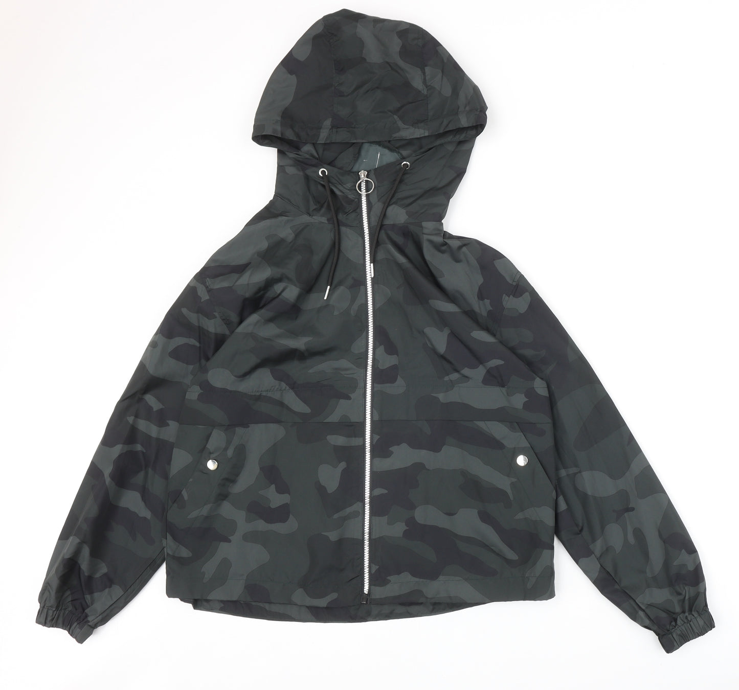 Primark Womens Green Camouflage Rain Coat Coat Size 2XS Zip