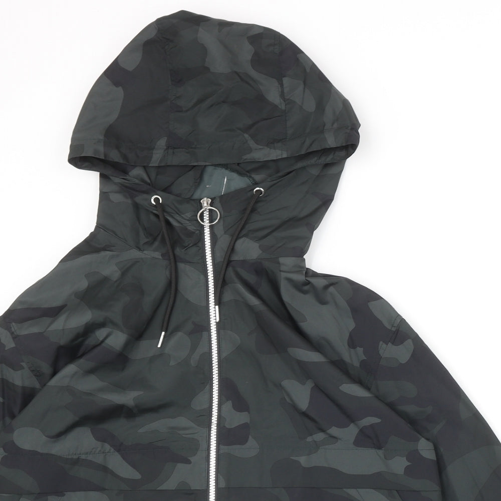 Primark Womens Green Camouflage Rain Coat Coat Size 2XS Zip