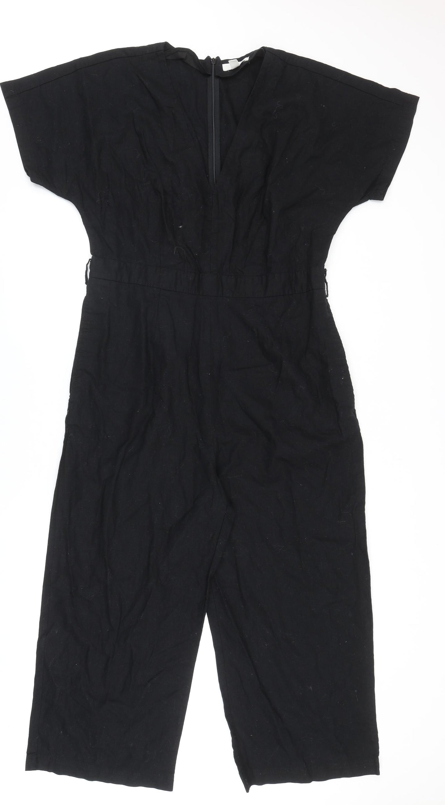 H&M Womens Black Viscose Jumpsuit One-Piece Size 18 Zip