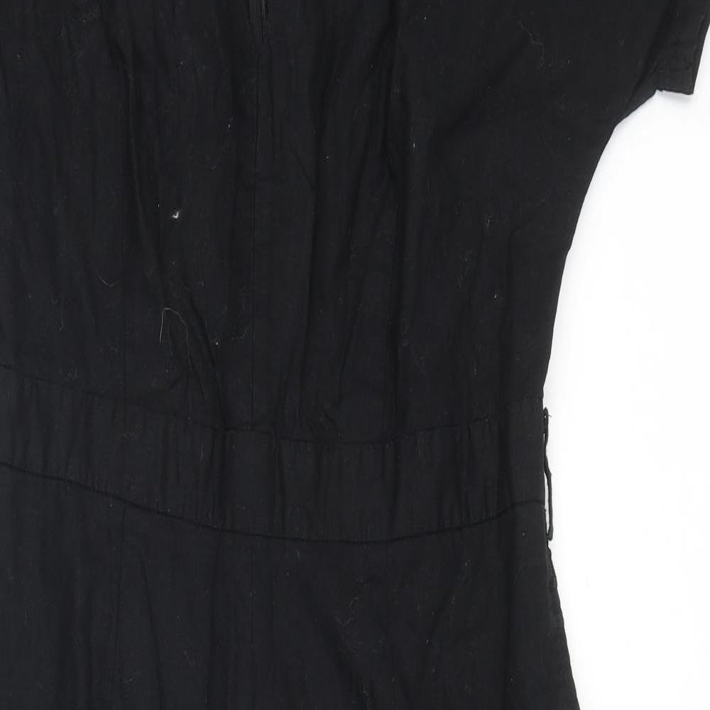 H&M Womens Black Viscose Jumpsuit One-Piece Size 18 Zip