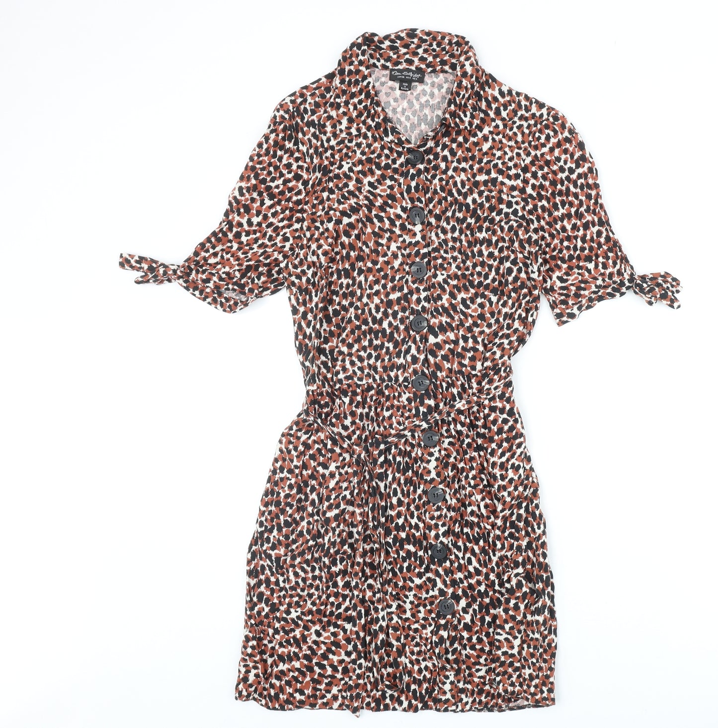 Miss Selfridge Womens Orange Geometric Viscose Shirt Dress Size 8 Collared Button