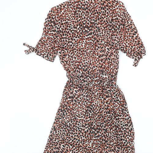 Miss Selfridge Womens Orange Geometric Viscose Shirt Dress Size 8 Collared Button