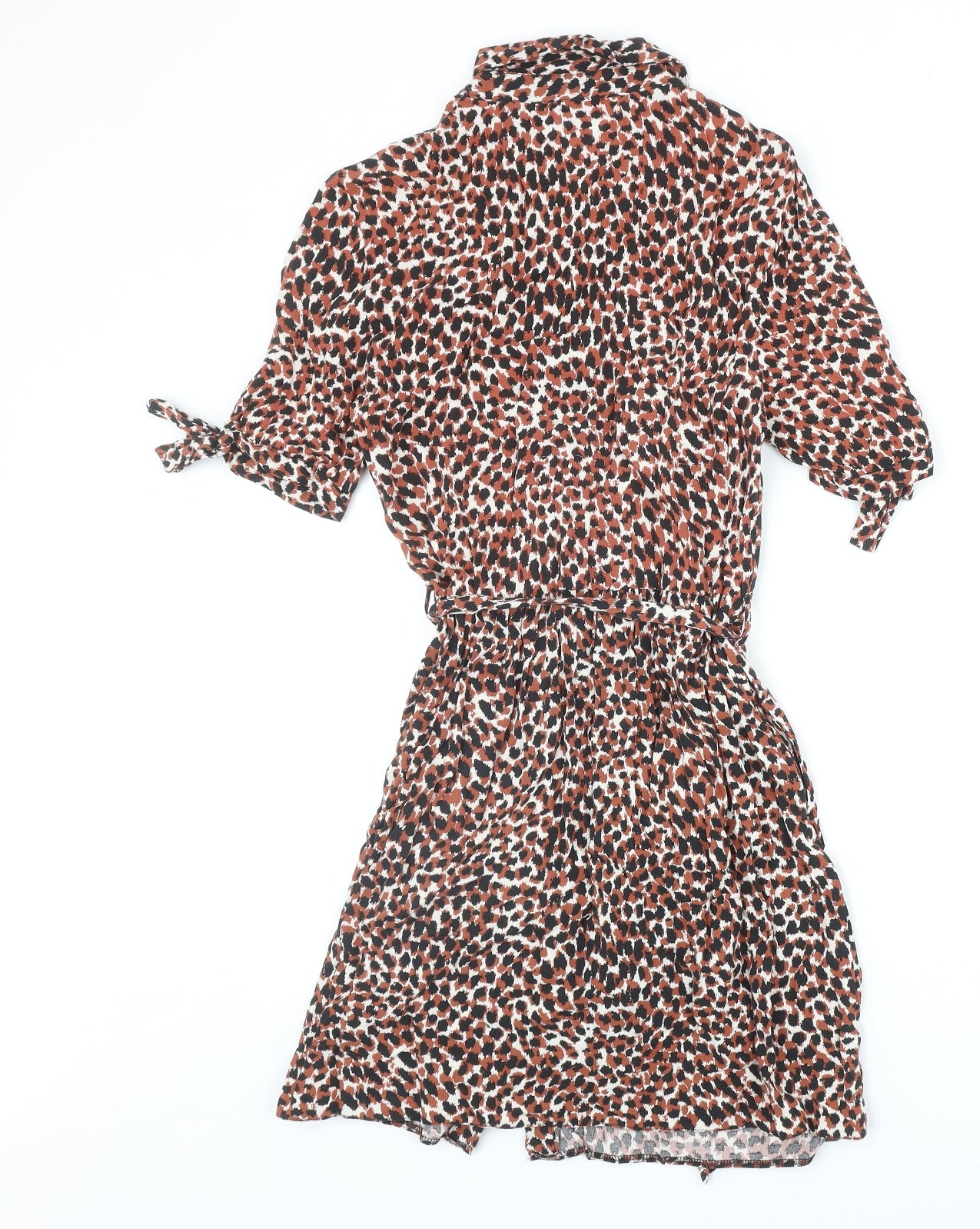 Miss Selfridge Womens Orange Geometric Viscose Shirt Dress Size 8 Collared Button