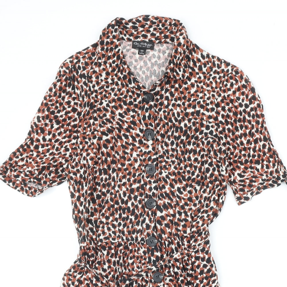 Miss Selfridge Womens Orange Geometric Viscose Shirt Dress Size 8 Collared Button