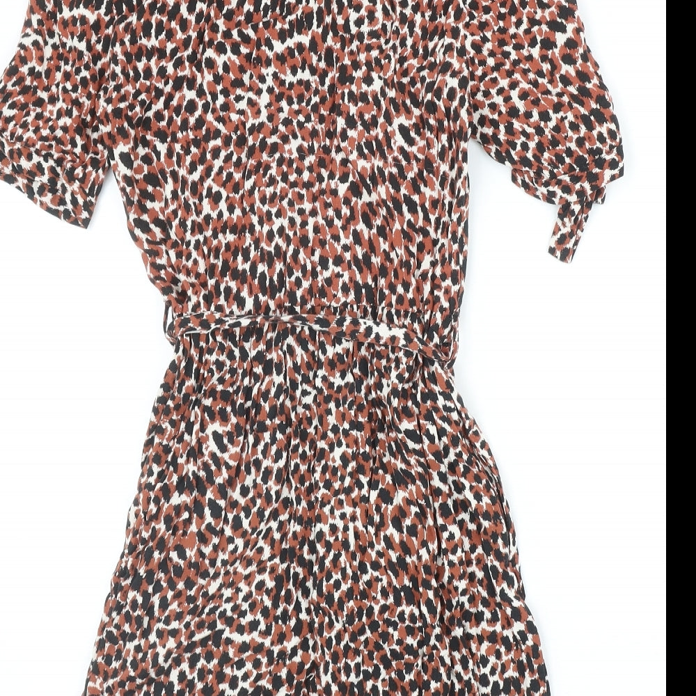 Miss Selfridge Womens Orange Geometric Viscose Shirt Dress Size 8 Collared Button