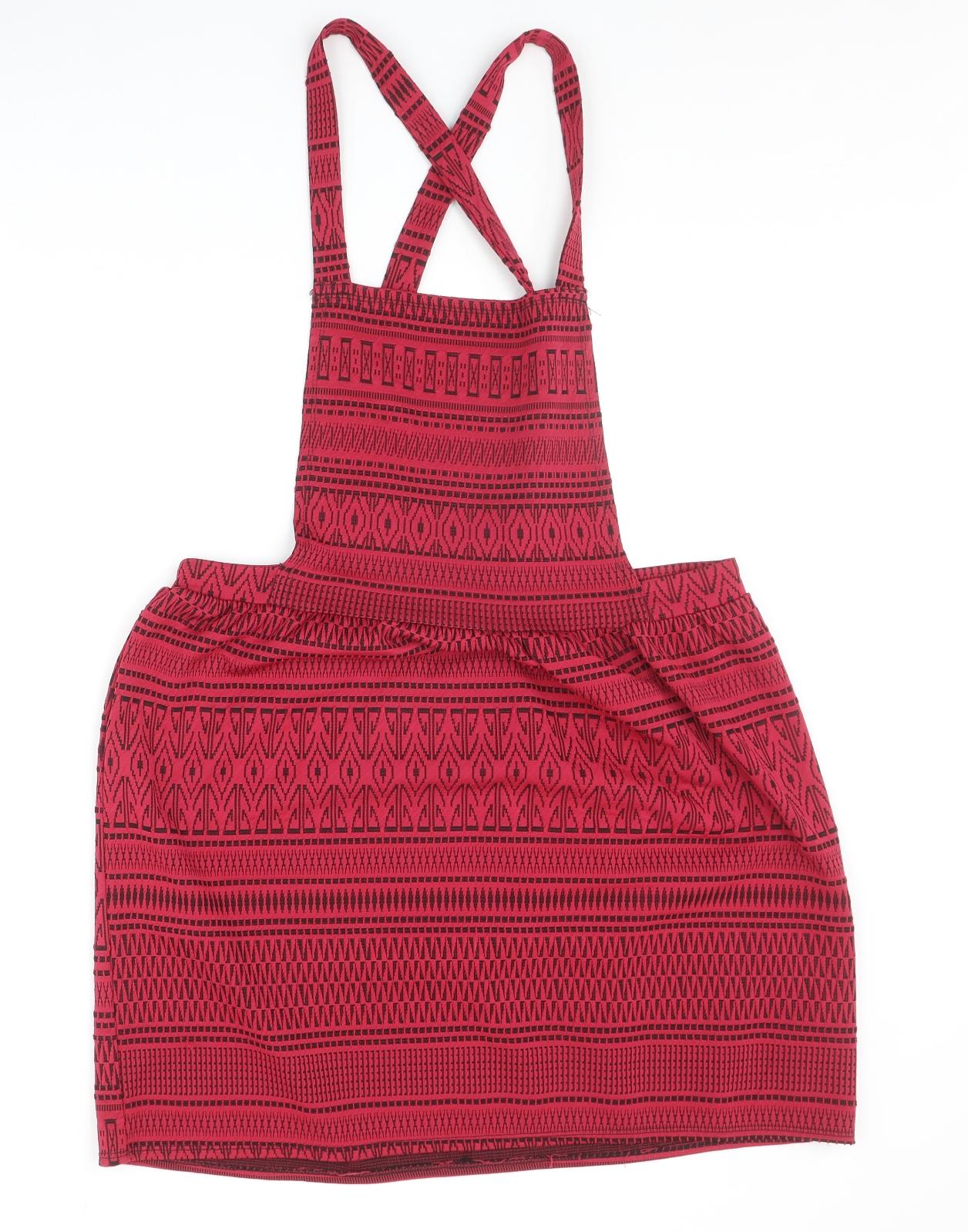 F&F Womens Pink Geometric Polyester Pinafore/Dungaree Dress Size 16 Square Neck Pullover