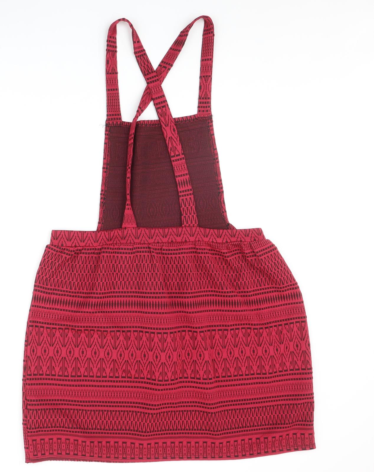F&F Womens Pink Geometric Polyester Pinafore/Dungaree Dress Size 16 Square Neck Pullover