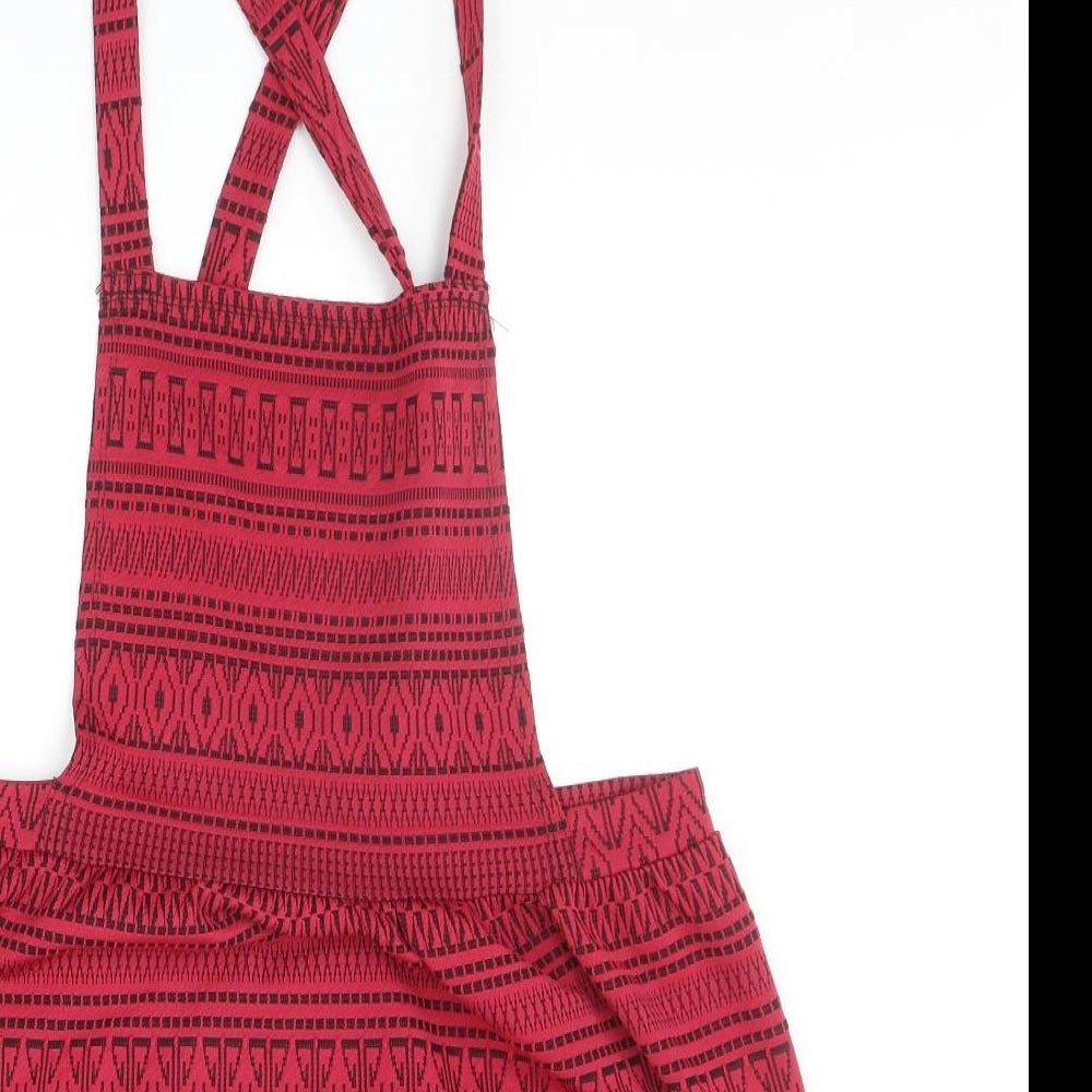 F&F Womens Pink Geometric Polyester Pinafore/Dungaree Dress Size 16 Square Neck Pullover
