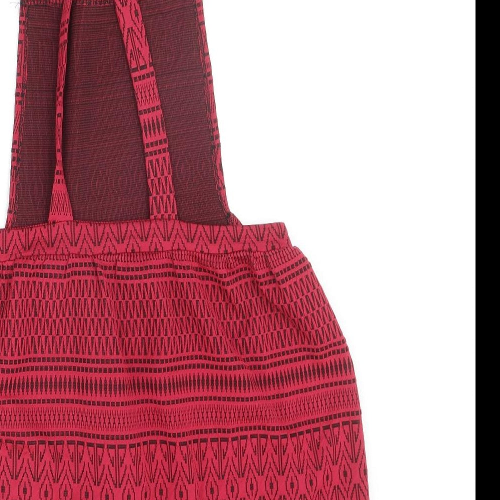 F&F Womens Pink Geometric Polyester Pinafore/Dungaree Dress Size 16 Square Neck Pullover