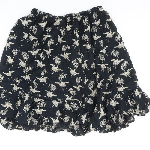 Preworn Womens Black Geometric Viscose Skater Skirt Size 28 in - Bird Pattern