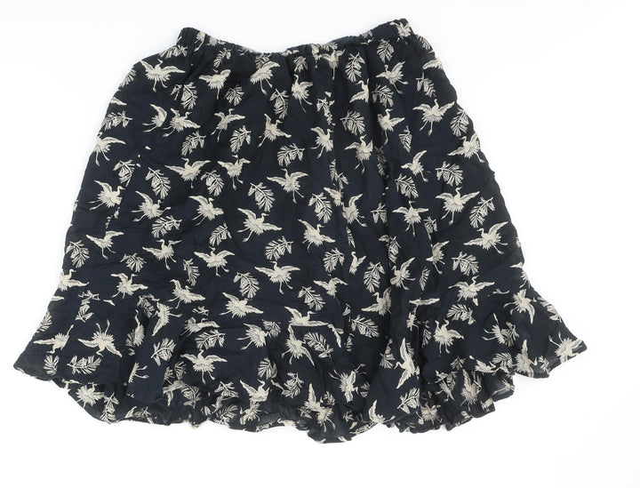 Preworn Womens Black Geometric Viscose Skater Skirt Size 28 in - Bird Pattern