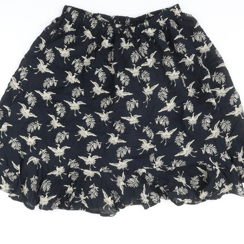 Preworn Womens Black Geometric Viscose Skater Skirt Size 28 in - Bird Pattern