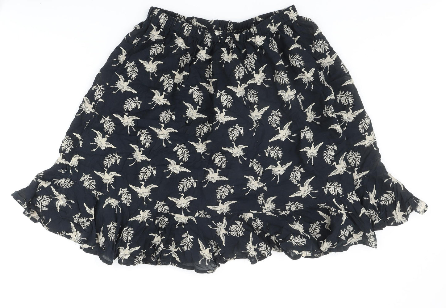 Preworn Womens Black Geometric Viscose Skater Skirt Size 28 in - Bird Pattern