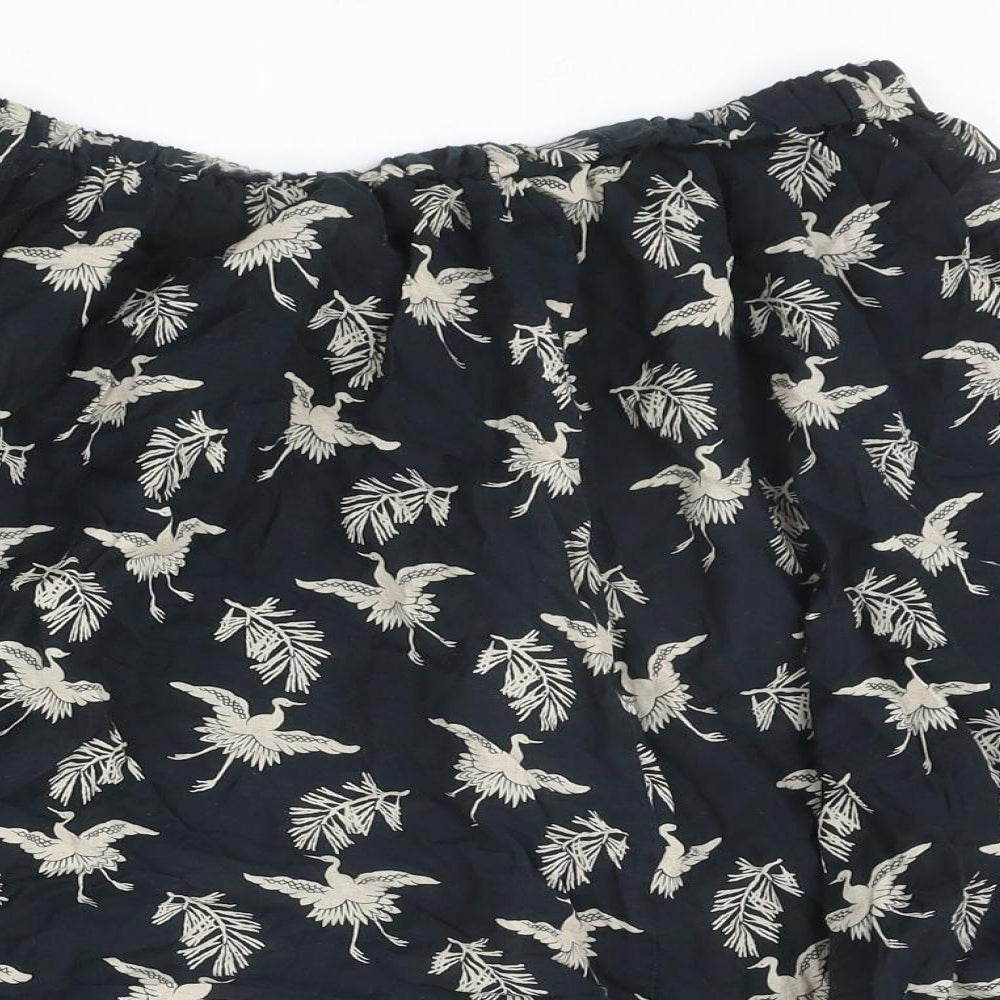 Preworn Womens Black Geometric Viscose Skater Skirt Size 28 in - Bird Pattern