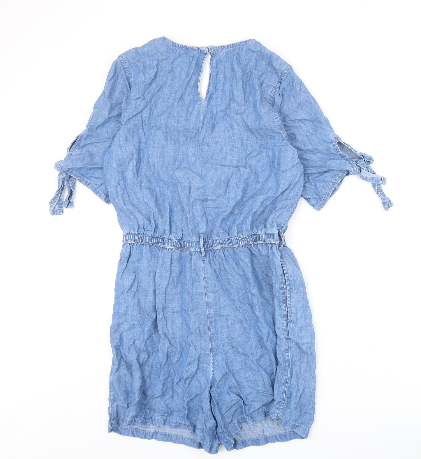 NEXT Womens Blue Lyocell Playsuit One-Piece Size 8 Button - Sleeve Tie Detail