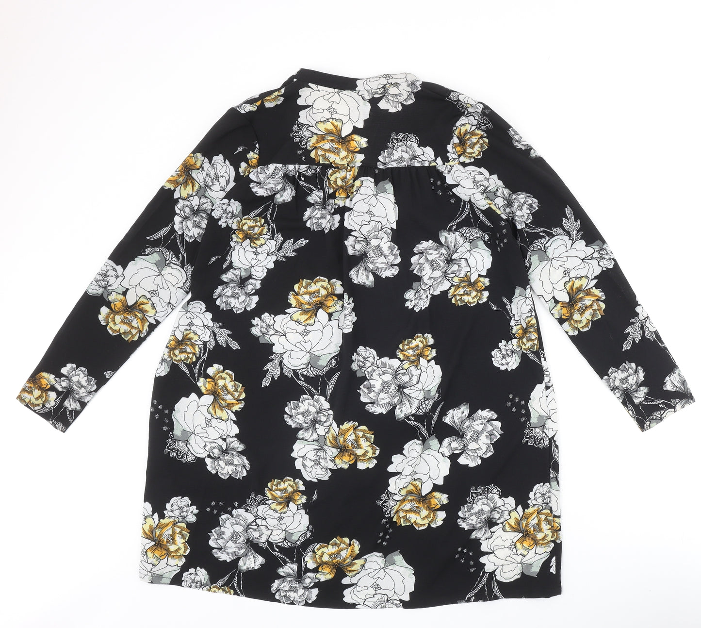 Lola May Womens Black Floral Polyester Basic Blouse Size 8 V-Neck - Flower Detail