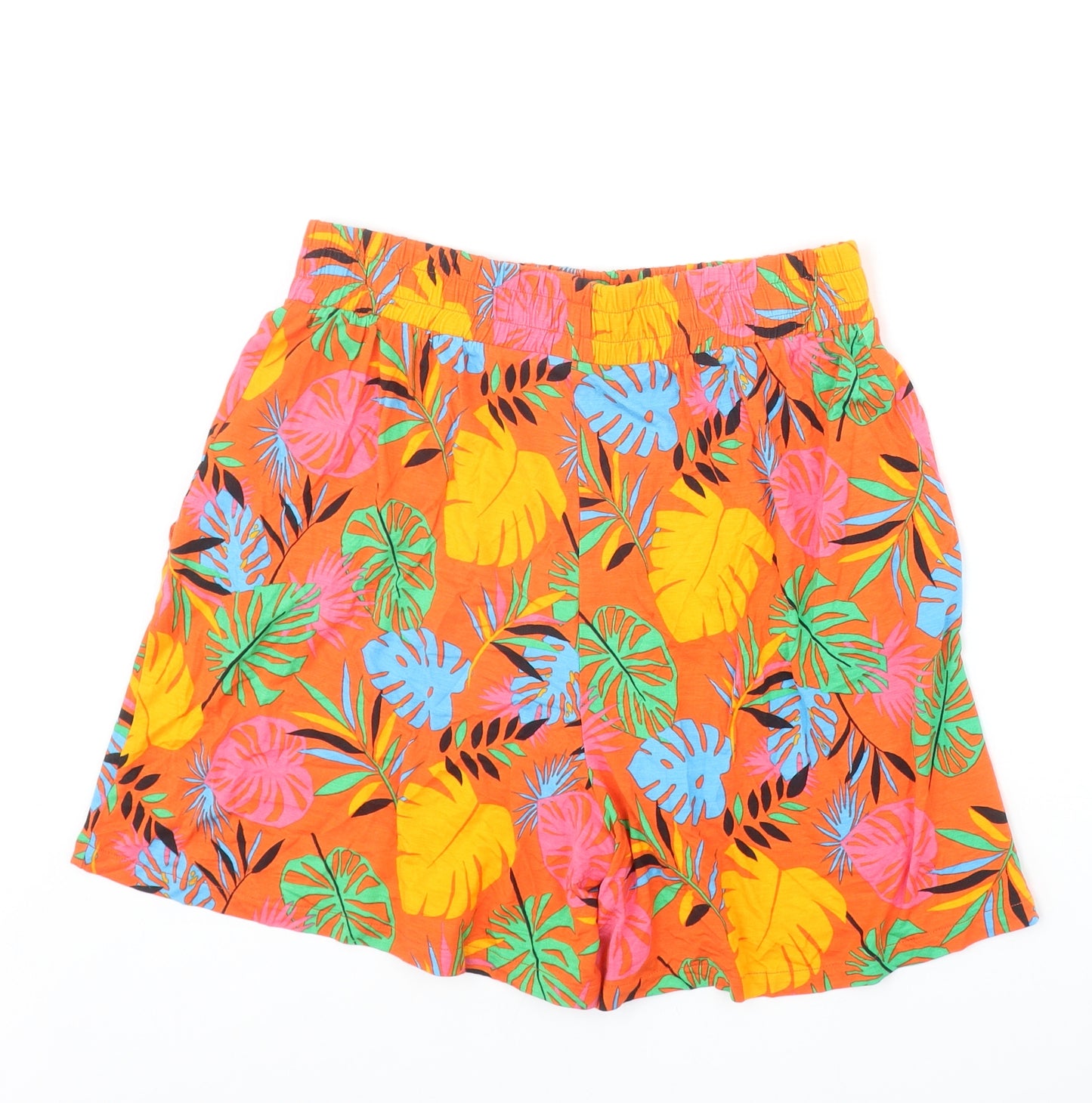 TU Womens Orange Floral Viscose Basic Shorts Size 10 Regular Pull On